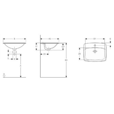 Įleidžiamas į stalviršį praustuvas Geberit Selnova Square Įleidžiamas į stalviršį praustuvas Geberit Selnova Square
