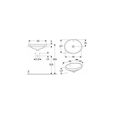 Įleidžiamas ovalus praustuvas Geberit Variform 50cm Įleidžiamas ovalus praustuvas Geberit Variform 50cm