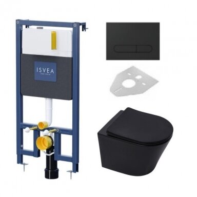 ISVEA DUREZZA potinkinis wc rėmas su juodu matiniu SOTTI mygtuku ir juodu matiniu klozetu SAT Infinitio Compact Rimless ISVEA DUREZZA potinkinis wc rėmas su juodu matiniu SOTTI mygtuku ir juodu matiniu klozetu SAT Infinitio Compact Rimless