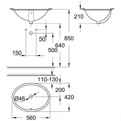 Iš apačios montuojamas Grohe UNIVERSAL praustuvas 560 x 420 mm 2