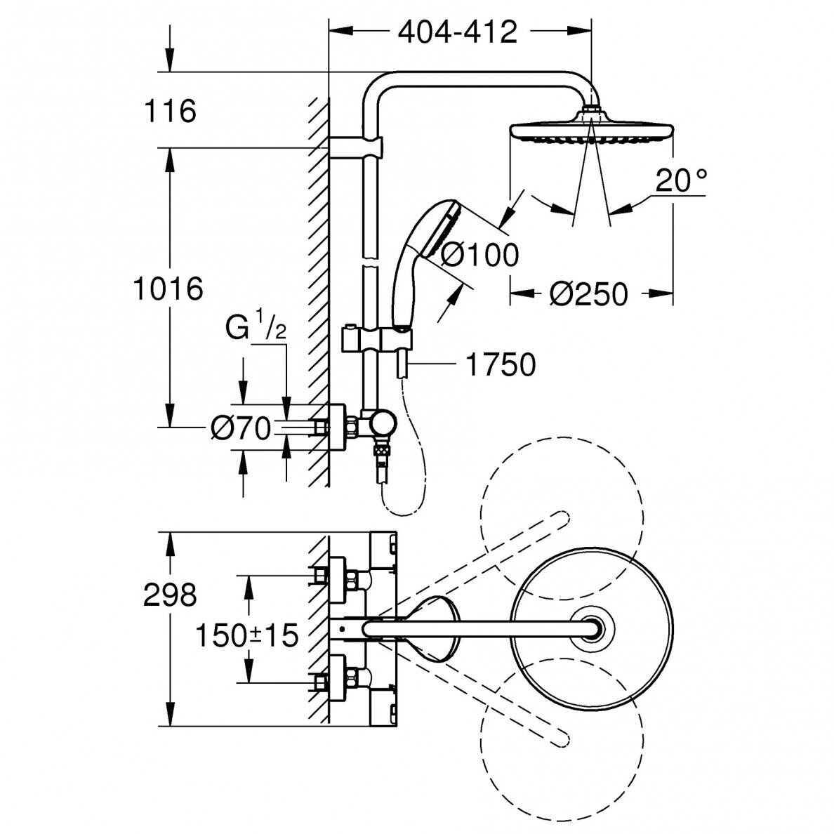 Juodos matinės spalvos GROHE Vitalio Start 250 termostatinė dušo sistema su 25 cm dušo galva 5 Juodos matinės spalvos GROHE Vitalio Start 250 termostatinė dušo sistema su 25 cm dušo galva 5