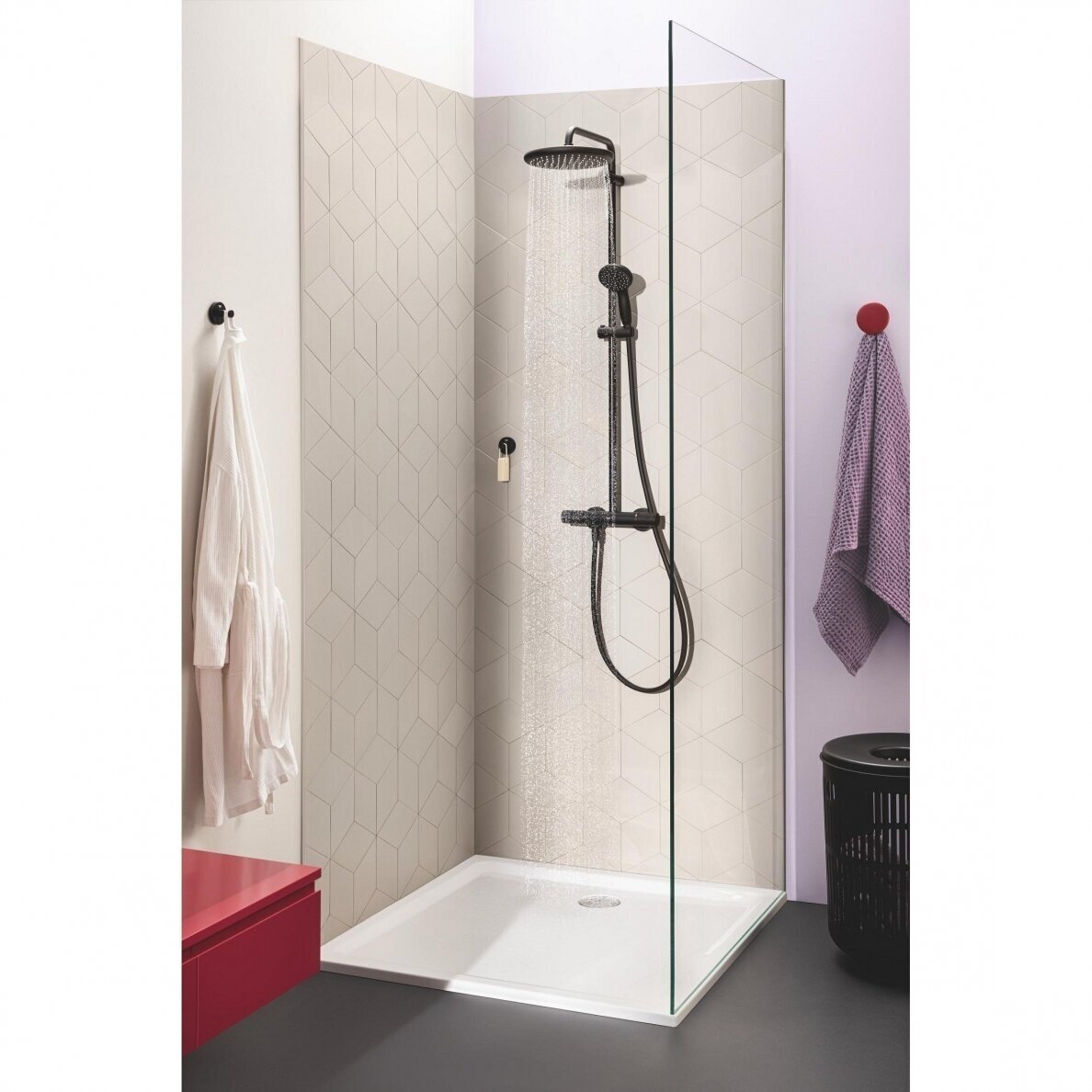 Juodos matinės spalvos GROHE Vitalio Start 250 termostatinė dušo sistema su 25 cm dušo galva 4