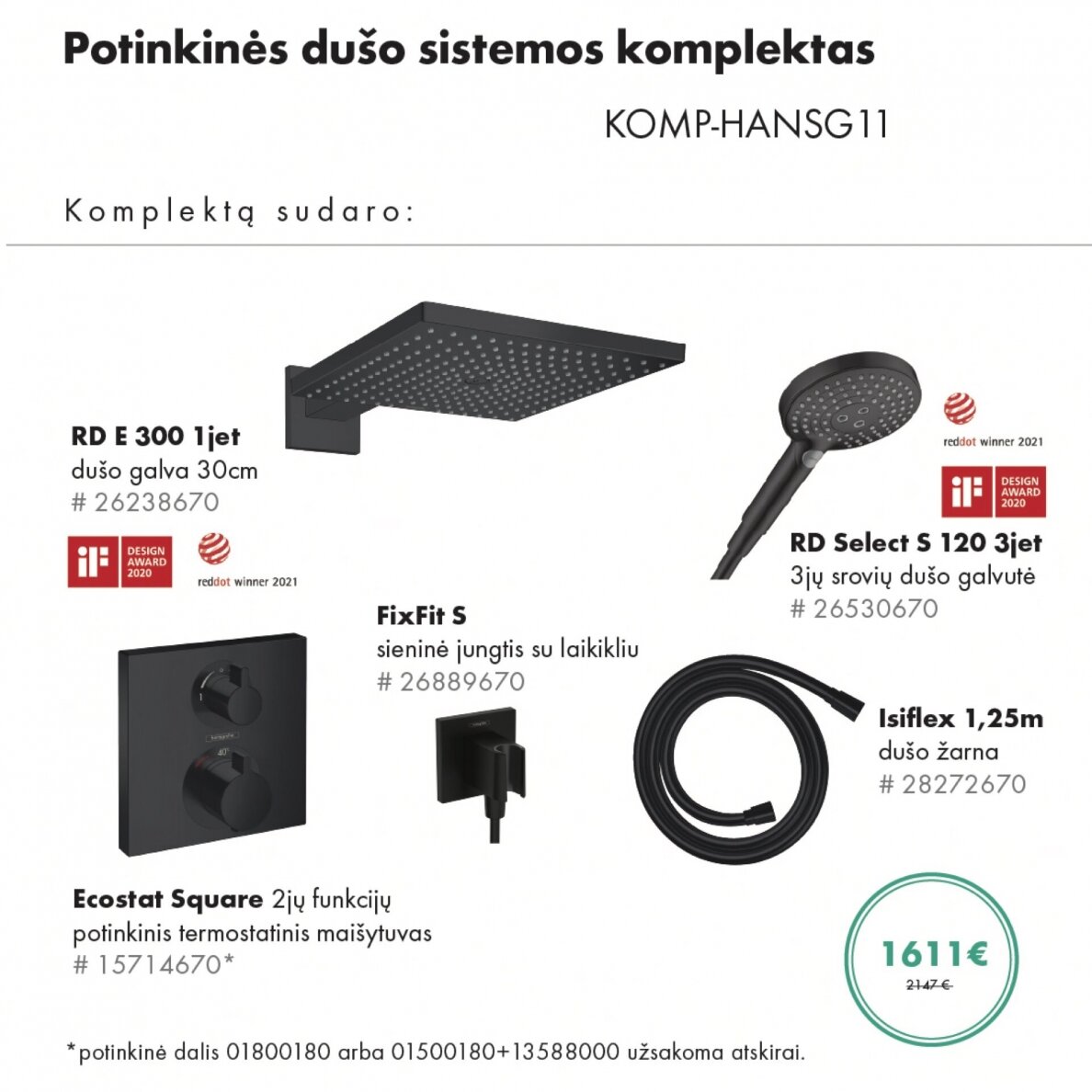 Juodos matinės spalvos potinkinis Hansgrohe dušo sistemos komplektas 5 in 1 Juodos matinės spalvos potinkinis Hansgrohe dušo sistemos komplektas 5 in 1