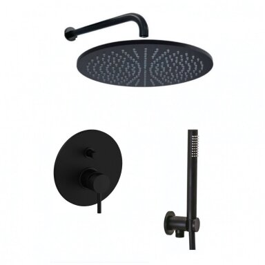 Juoda potinkinė dušo sistema Paffoni Light su 30cm dydžio galva Juoda potinkinė dušo sistema Paffoni Light su 30cm dydžio galva