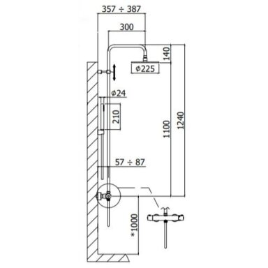 Juoda virštinkinė termostatinė dušo sistema Paffoni Light Juoda virštinkinė termostatinė dušo sistema Paffoni Light
