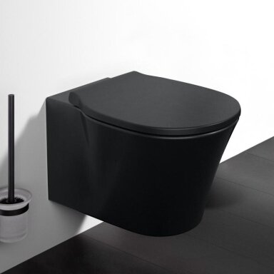 Juodas matinis Ideal Standard CONNECT AIR pakabinamas WC RimLS + CONNECT AIR plona lėtai nusileidžianti sėdynė