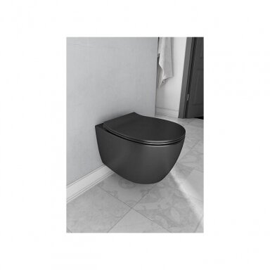 Juodas matinis pakabinamas wc Sentimenti Rimless 36x51cm, su slim lėtaeigiu dangčiu