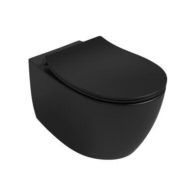 Juodas matinis pakabinamas wc Sentimenti Rimless 36x51cm, su slim lėtaeigiu dangčiu