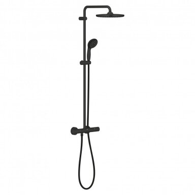 Juodos matinės spalvos GROHE Vitalio Start 250 termostatinė dušo sistema su 25 cm dušo galva Juodos matinės spalvos GROHE Vitalio Start 250 termostatinė dušo sistema su 25 cm dušo galva