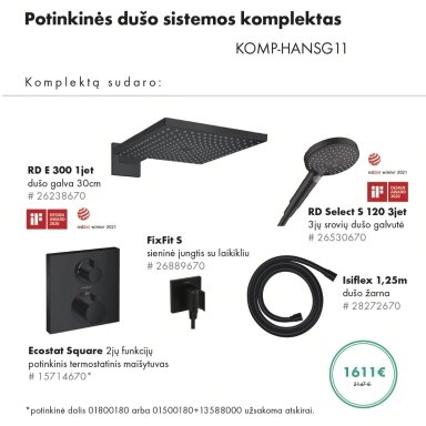 Juodos matinės spalvos potinkinis Hansgrohe dušo sistemos komplektas 5 in 1 Juodos matinės spalvos potinkinis Hansgrohe dušo sistemos komplektas 5 in 1