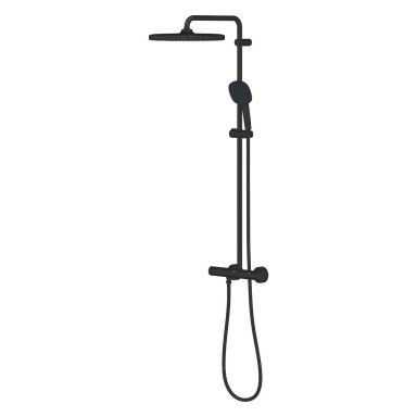 Juodos matinės spalvos termostatinė dušo sistema Grohe Tempesta System 250 Cube su kvadratine dušo galva Juodos matinės spalvos termostatinė dušo sistema Grohe Tempesta System 250 Cube su kvadratine dušo galva