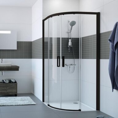 Juodos spalvos Huppe Classics 2 pusapvalė dušo kabina 90x90 cm, stumdomos durys Juodos spalvos Huppe Classics 2 pusapvalė dušo kabina 90x90 cm, stumdomos durys