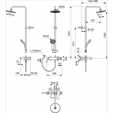 Juoda matinė Ideal Standard Cerafine O vonios/dušo sistema BC749XG 4