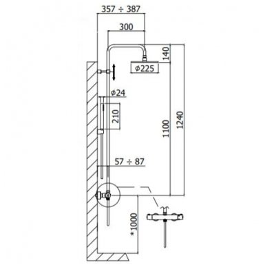 Juoda virštinkinė termostatinė dušo sistema Paffoni Light 1