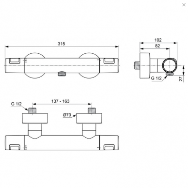 Juodas matinis Ideal Standard Ceratherm T25 termostatinis dušo maišytuvas A7201XG 3 Juodas matinis Ideal Standard Ceratherm T25 termostatinis dušo maišytuvas A7201XG 3