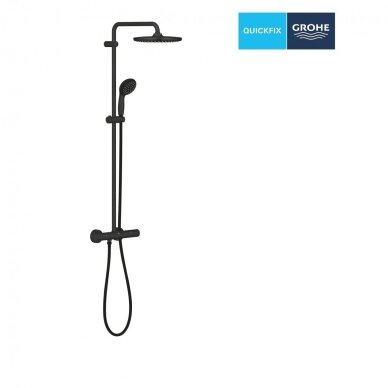 Juodos matinės spalvos GROHE Vitalio Start 250 termostatinė dušo sistema su 25 cm dušo galva 1