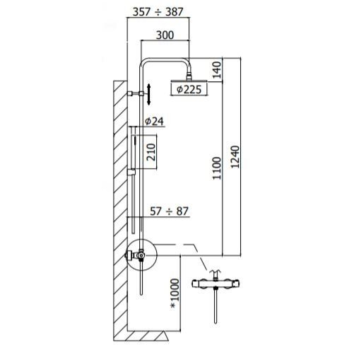 Juoda virštinkinė termostatinė dušo sistema Paffoni Light 1 Juoda virštinkinė termostatinė dušo sistema Paffoni Light 1