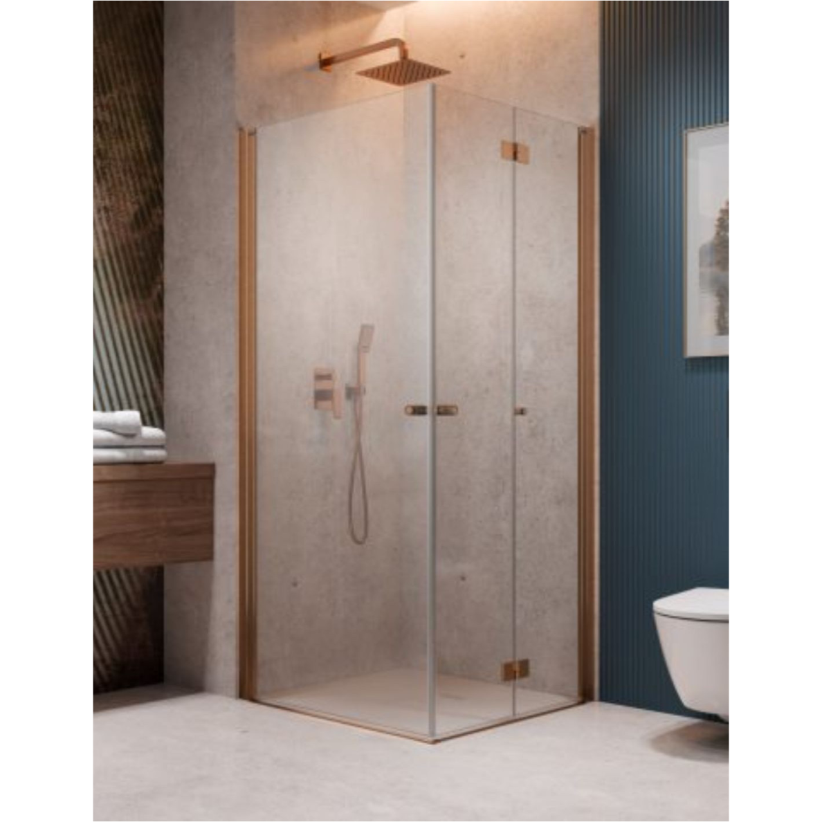 Kampinė dušo kabina Radaway Nes Brushed Copper KDD B / KDD I
