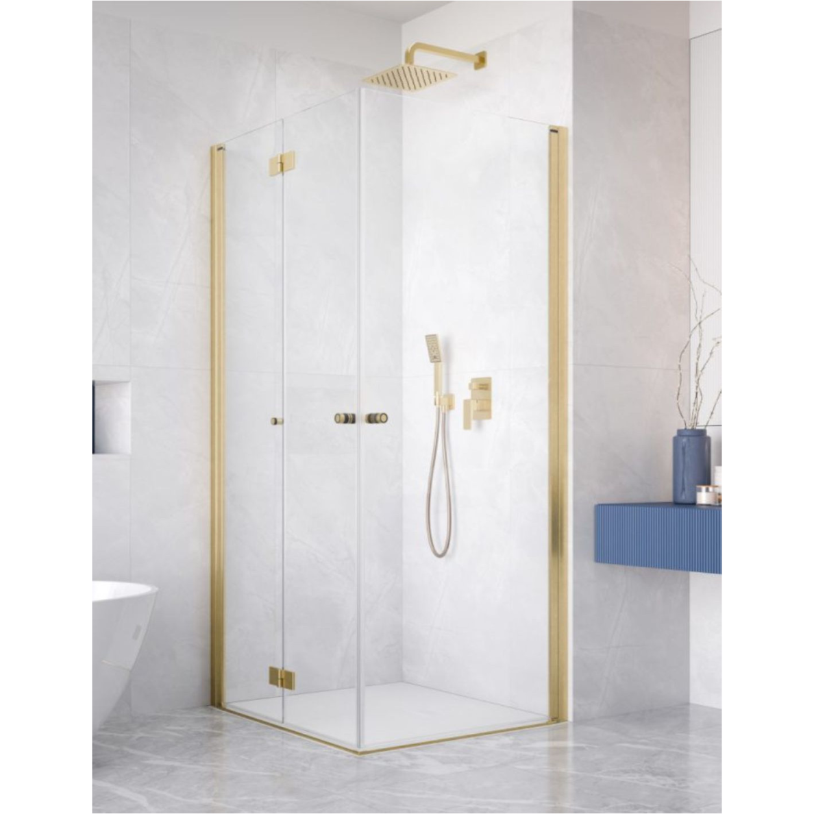 Kampinė dušo kabina Radaway Nes Brushed Gold KDD B / KDD I