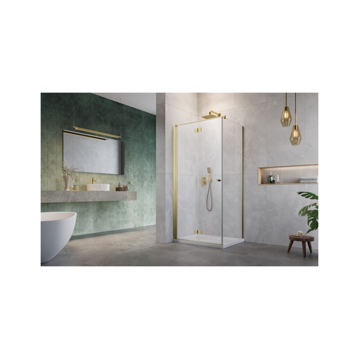 Kampinė dušo kabina Radaway Nes Brushed Gold KDJ B 1