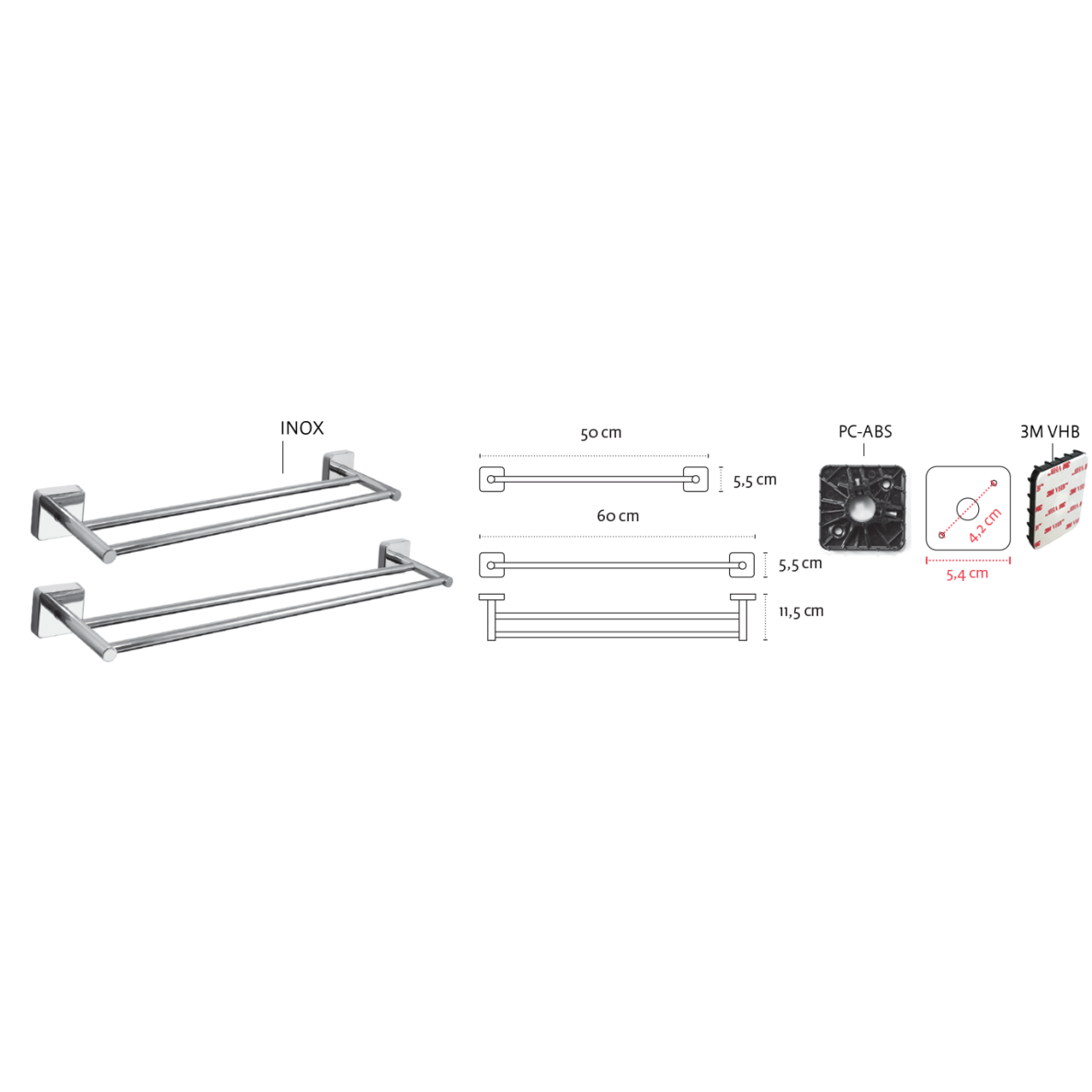 Kapitan Quattro White Matt dviguba rankšluosčių kabykla 50cm 1