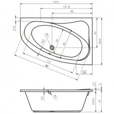 Kampinė vonia RIHO Lyra 153.5x100.5 cm. su uždengimu (kairė pusė)