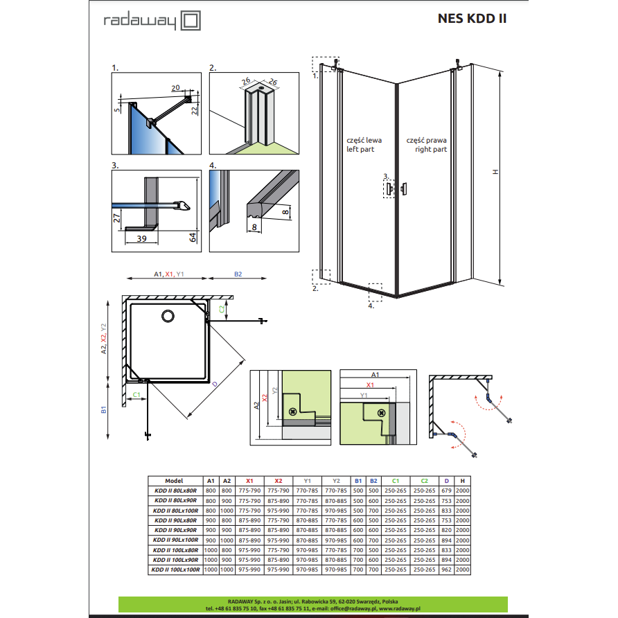 Kampinė dušo kabina Radaway Nes Brushed Nickel KDD II, skaidrus stiklas 5 Kampinė dušo kabina Radaway Nes Brushed Nickel KDD II, skaidrus stiklas 5