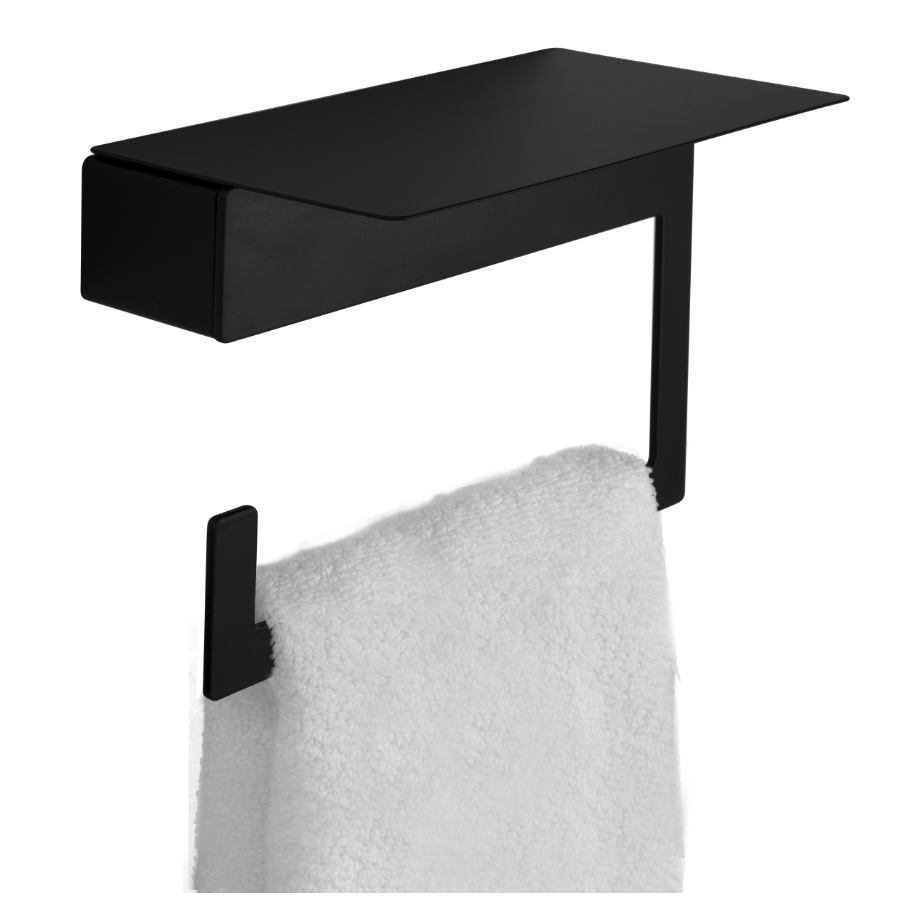 Kapitan Neo Black Matt rankšluosčių laikiklis su lentynėle Kapitan Neo Black Matt rankšluosčių laikiklis su lentynėle