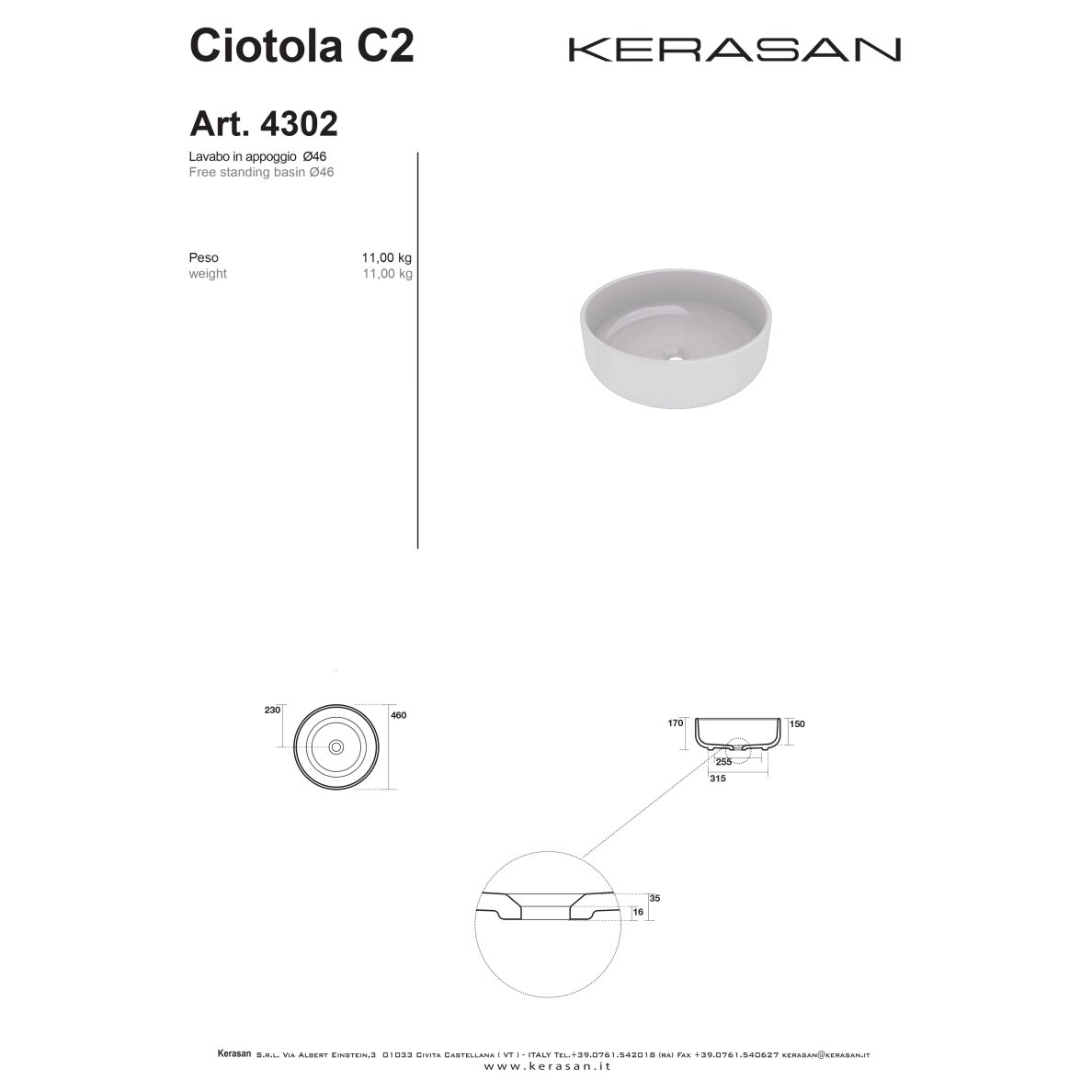 Kerasan Ciotola keraminis praustuvas 3 Kerasan Ciotola keraminis praustuvas 3