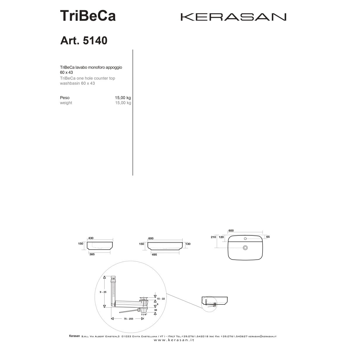 Kerasan Tribeca praustuvas 60x43cm 3 Kerasan Tribeca praustuvas 60x43cm 3