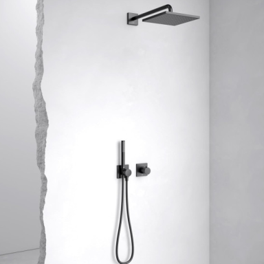 Keuco IXMO potinkinė termostatinė dušo sistema, 250 mm dušo galva, šlifuotas paviršius - juoda spalva