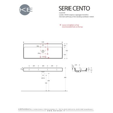Kerasan Cento pakabinamas arba pastatomas 120×45 cm praustuvas 2