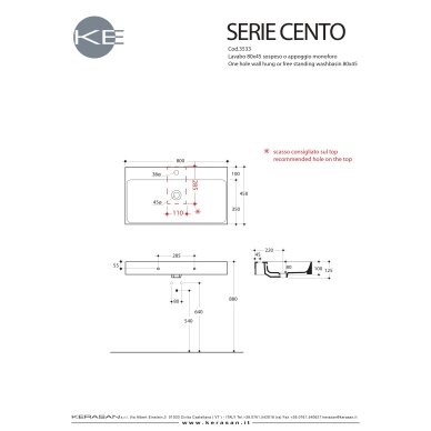 Kerasan Cento pakabinamas arba pastatomas 80×45 cm praustuvas 2 Kerasan Cento pakabinamas arba pastatomas 80×45 cm praustuvas 2