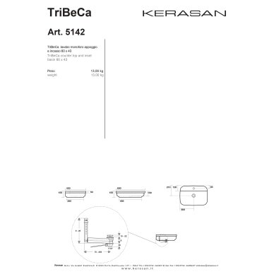 Įleidžiamas arba pastatomas Kerasan Tribeca 60 cm praustuvas 2 Įleidžiamas arba pastatomas Kerasan Tribeca 60 cm praustuvas 2