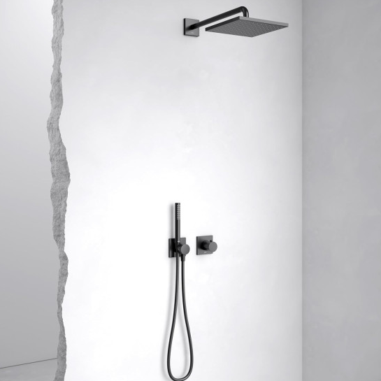 Keuco IXMO potinkinė termostatinė dušo sistema, 250 mm dušo galva, šlifuotas paviršius - juoda spalva Keuco IXMO potinkinė termostatinė dušo sistema, 250 mm dušo galva, šlifuotas paviršius - juoda spalva