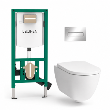 Komplektas Laufen Pro X Rimless su Laufen INEOLINK potinkiniu rėmu su bakeliu ir Laufen Ineo Horizon blizgiu chromo mygtuku Komplektas Laufen Pro X Rimless su Laufen INEOLINK potinkiniu rėmu su bakeliu ir Laufen Ineo Horizon blizgiu chromo mygtuku