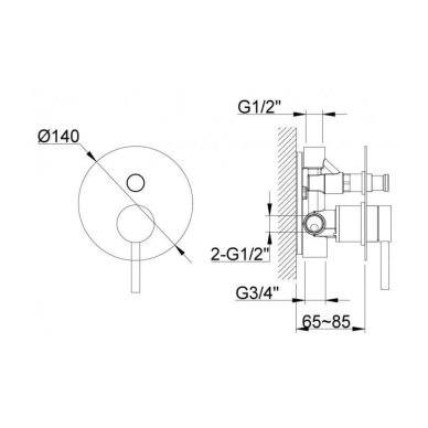 Kohlman Axel potinkinė dušo sistema su 30cm dušo galva, chromo spalvos 1