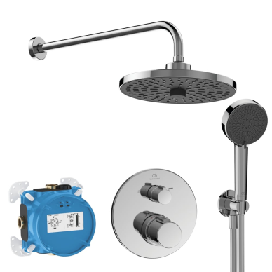 Komplektas dušo potinkinis Ideal Standard Ceratherm 100: apvali 260mm 2srovių lietaus galva, 100mm rankinis dušas, alkūnė su laikikliu, 400mm sieninė alkūnė, chromas Komplektas dušo potinkinis Ideal Standard Ceratherm 100: apvali 260mm 2srovių lietaus galva, 100mm rankinis dušas, alkūnė su laikikliu, 400mm sieninė alkūnė, chromas