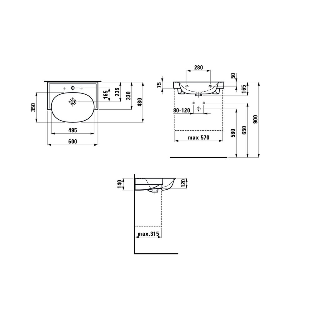 Laufen The New Classic 60x48 pakabinamas/baldinis praustuvas 2 Laufen The New Classic 60x48 pakabinamas/baldinis praustuvas 2