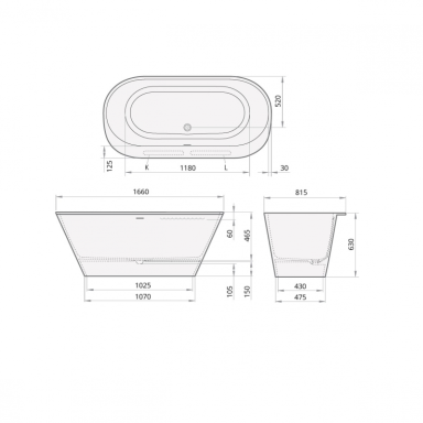 Laisvai pastatoma Silkstone vonia PAA Deco Rim 1660x815