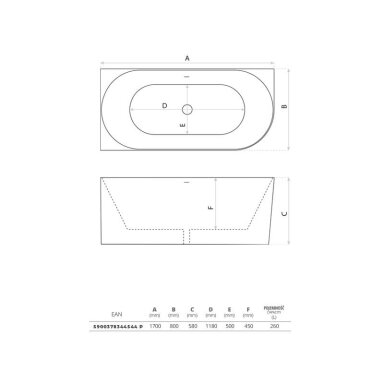 Laisvai pastatoma akrilinė vonia Lavita Caldera Slim dešinė 1700x800x580 Laisvai pastatoma akrilinė vonia Lavita Caldera Slim dešinė 1700x800x580