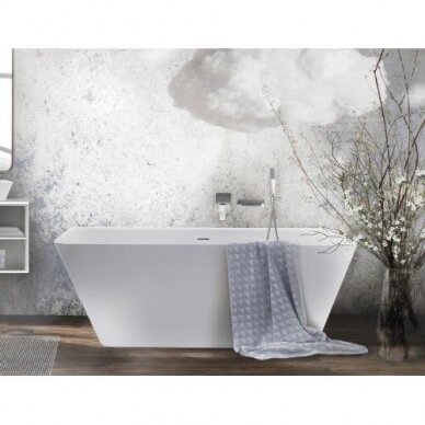 Laisvai pastatoma akmens masės vonia PAA QUADRO Glossy Alpine White 1600 x 750