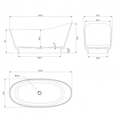 Balta matinė laisvai pastatoma lieto akmens vonia Omnires NEO M+ 3 Balta matinė laisvai pastatoma lieto akmens vonia Omnires NEO M+ 3