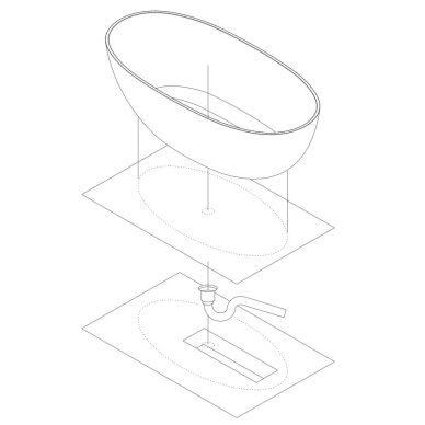 Pilkai matinė laisvai pastatoma lieto akmens vonia Omnires SHELL M+ su persipylimu SHELLWWZPAG 160 x 75 cm 3