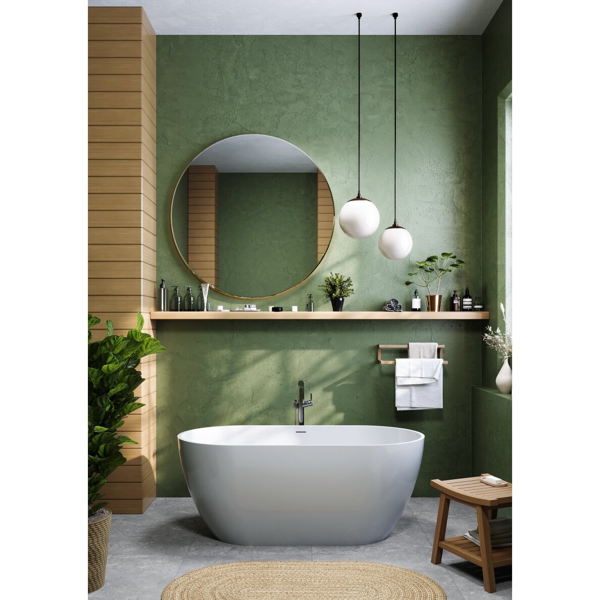 Balta matinė Solid Surface vonia Bathesa Linda 1550x805 mm. 2