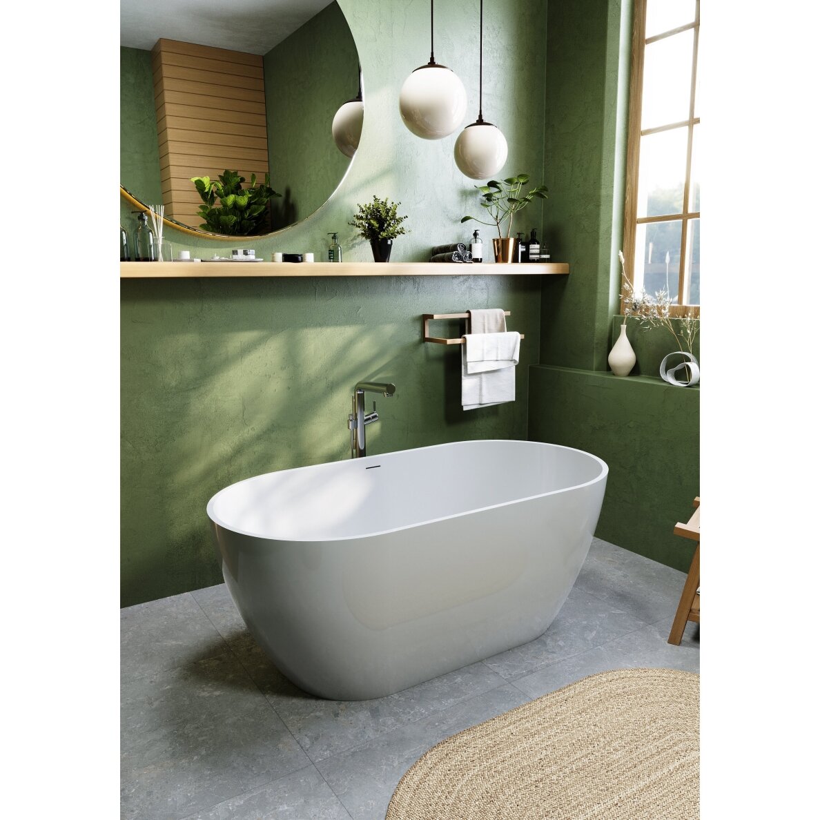 Balta matinė Solid Surface vonia Bathesa Linda 1550x805 mm. 1 Balta matinė Solid Surface vonia Bathesa Linda 1550x805 mm. 1