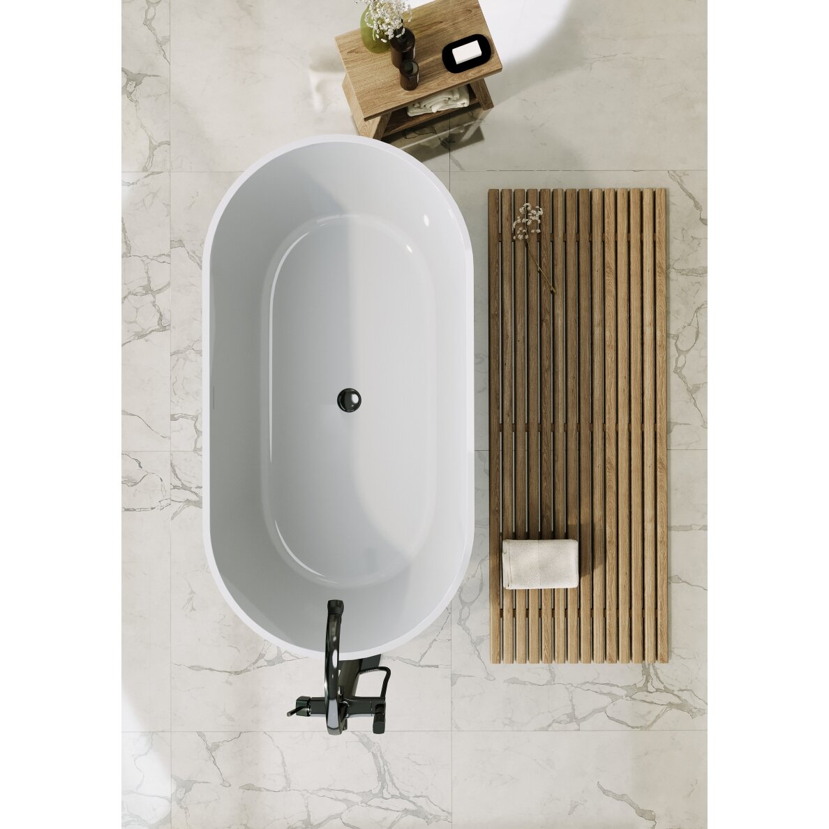 Balta matinė Solid Surface vonia Bathesa Linda 1550x805 mm. 5