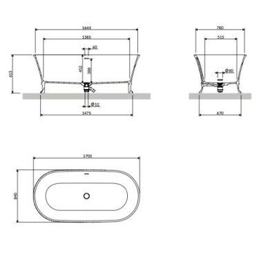 Baltos matinės spalvos lieto akmens Omnires Marble+ Classica vonia 170 x 84 cm 3 Baltos matinės spalvos lieto akmens Omnires Marble+ Classica vonia 170 x 84 cm 3