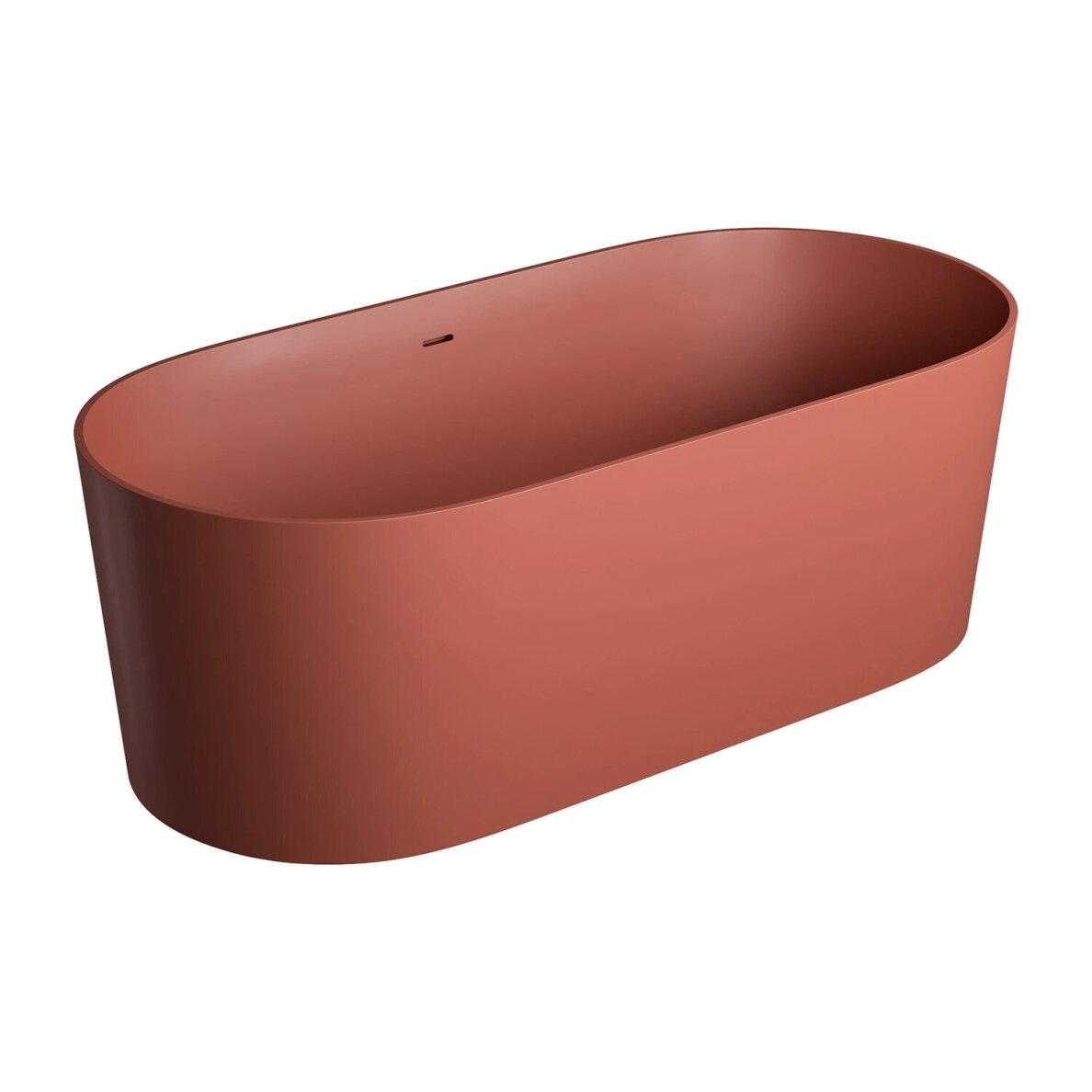 Matt terracotta laisvai pastatoma lieto akmens vonia su persipylimu Omnires OVO M+ OVO160WWZPTE 160 x 75 cm