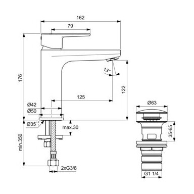 Maišytuvas praustuvui Ideal Standard Cerafine O, H120, su click clack dugno vožtuvu, spalva - rose Maišytuvas praustuvui Ideal Standard Cerafine O, H120, su click clack dugno vožtuvu, spalva - rose